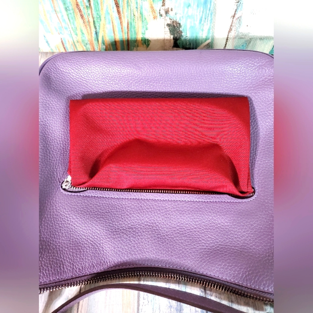 Coach Ellie Refined Pebble Leather File Bag/Crossbody Purple/Silver EUC - Picture 13 of 13